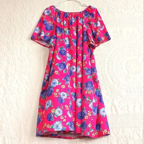 Pink and Blue Flutter Sleeve Midi Sundress Neon Barbie Modest Flowy Hippie Cute - Picture 1 of 11
